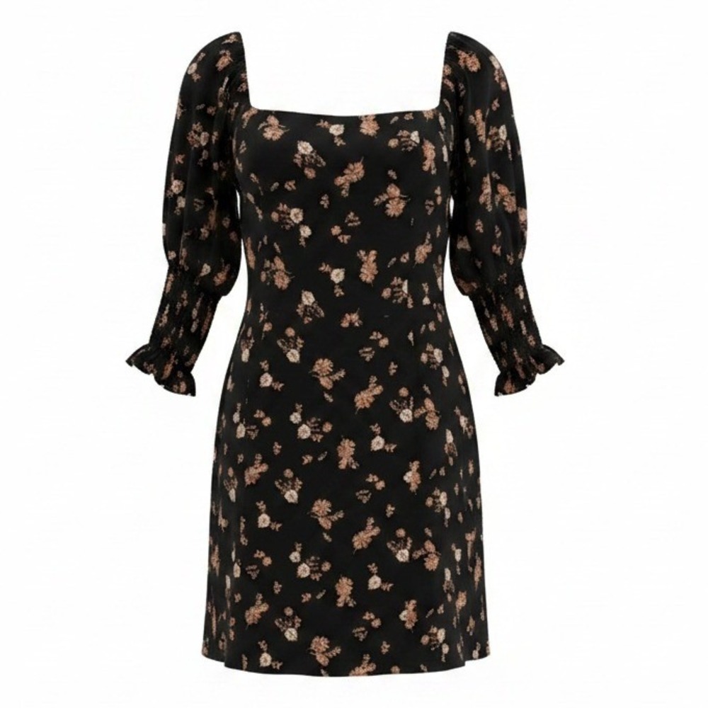 Mi Ami Black Square Neck Cottagecore Floral Mini Summer Dress XS